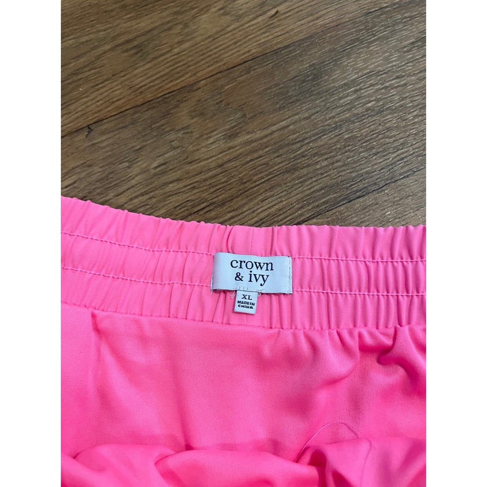 Crown & Ivy Women Neon Pink Running Shorts XL Elastic Waist Drawstring Athletic - Picture 3 of 4